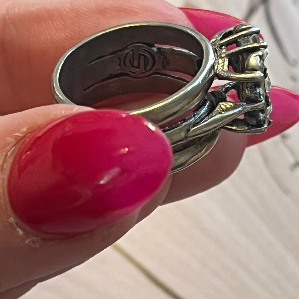 Vintage Designer Sterling Silver Ring Wide Signed 925 Stamp Missing Stone sz 6.5 - Picture 7 of 8